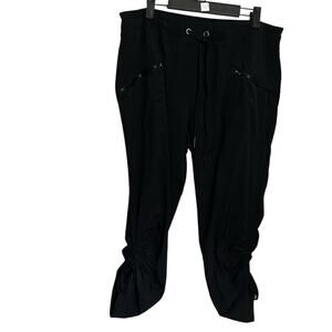 XCVI Wearables Cropped Pants XL Black Ruched Leg Zipper Pockets Drawstring Waist